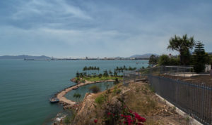 Townsville seafront from the point - swimming area and port area in the background